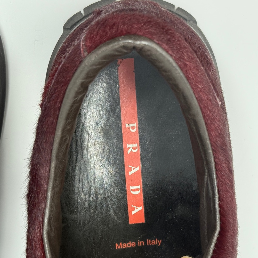 RARE Prada Linea Rossa Vintage 90s Pony Hair Sport Boot Rich Burgundy NWOT - Picture 7 of 8